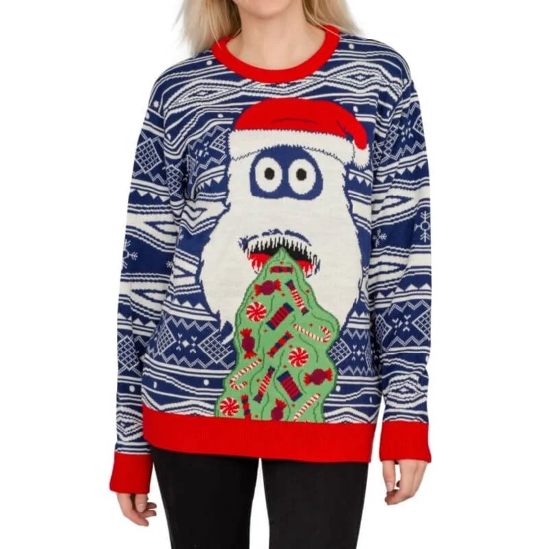 Women's Yeti Santa Hat Throw up Candy Ugly Christmas SweaterLimited Edition Knit Tops