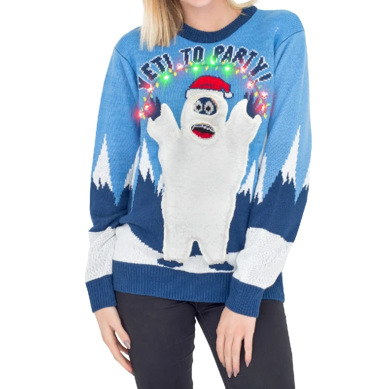 Women's Yeti to Party Light up LED Ugly Christmas SweaterPerformance Knit Tops