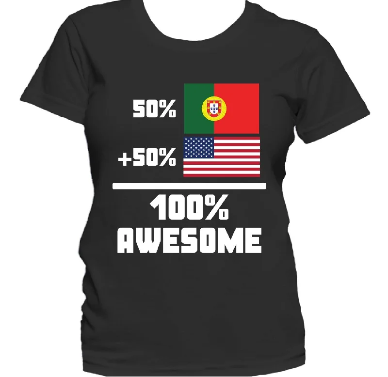 Embellished T-Shirts50% Portuguese 50% American 100% Awesome Funny Flag Women's T-Shirt