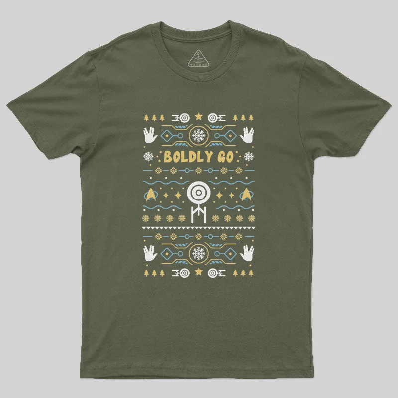 Glitter T-ShirtsBoldly into Christmas Ugly Sweater Geek T-Shirt