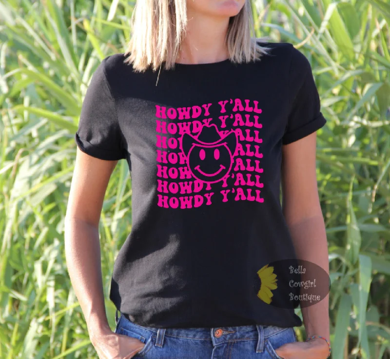 Yoga T-ShirtsHowdy Y'all Smiley Face Western Women's T-Shirt