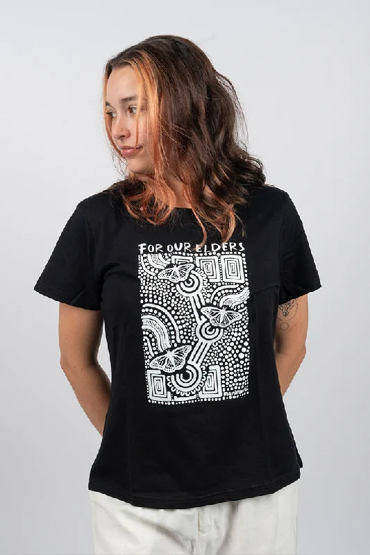 Ruffled T-ShirtsNgal-Gawu' Grandmother (Mother's Mum) (Monochrome Print) Black Cotton Crew Neck Women's T-Shirt