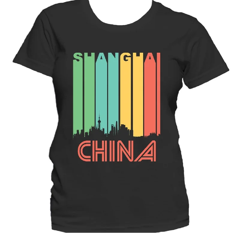 Cycling T-ShirtsRetro 1970's Style Shanghai China Cityscape Downtown Skyline Women's T-Shirt