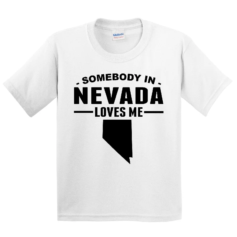 Hooded T-ShirtsSomebody In Nevada Loves Me Kids T-Shirt - Nevada Youth Shirt