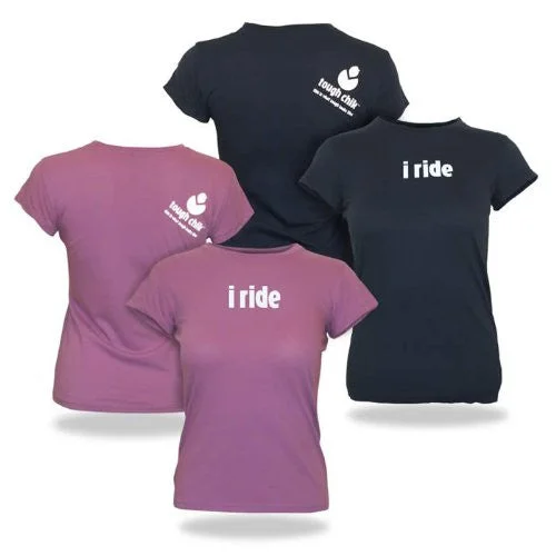 Compression T-ShirtsTough Chik "i ride" - Cap Sleeve Tee Shirt (Navy Blue) L, XL