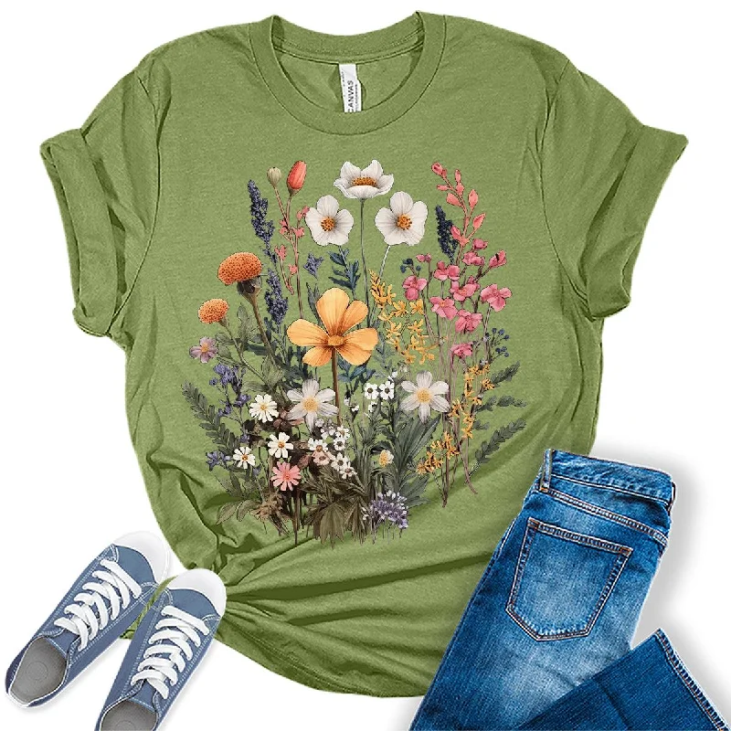 Cycling T-ShirtsWomens Boho Tops Vintage Graphic Tees Floral Cottagecore Shirts