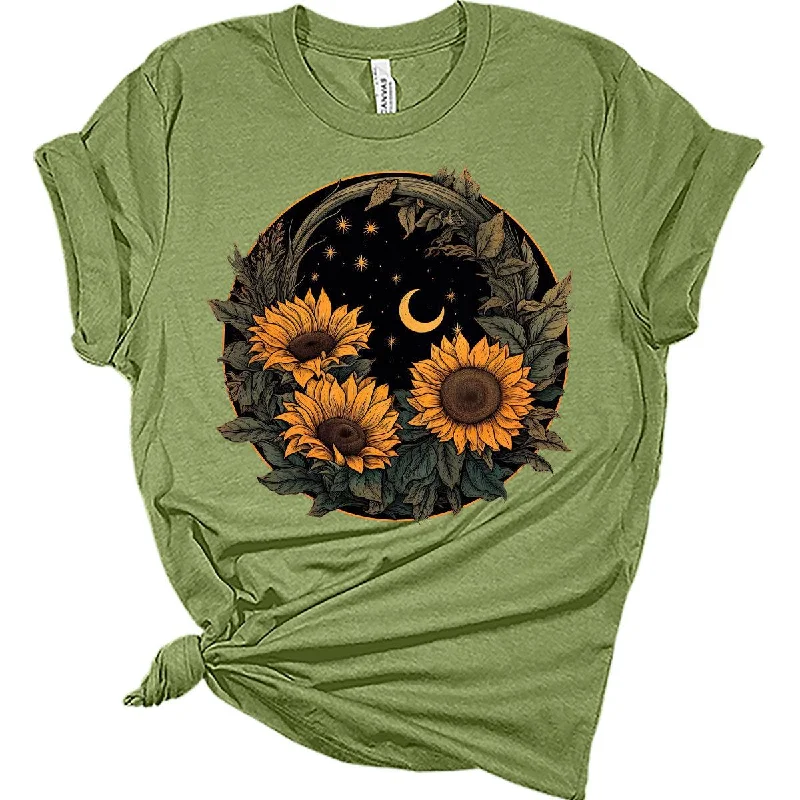 UV-Protection T-ShirtsWomens Floral Shirts Trendy Wildflower Graphic Tees Spring Short Sleeve Sunflower T Shirts Plus Size Bella Summer Tops