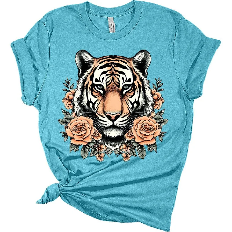 Athletic T-ShirtsWomens Retro Tiger Shirts Cute Bella Graphic Tees Short Sleeve Floral Summer Tops Casual Crewneck Tshirts