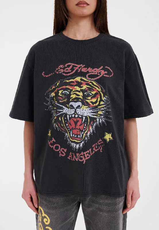 Streetwear T-ShirtsWomens La-Tiger-Vintage Tshirt Top - Black