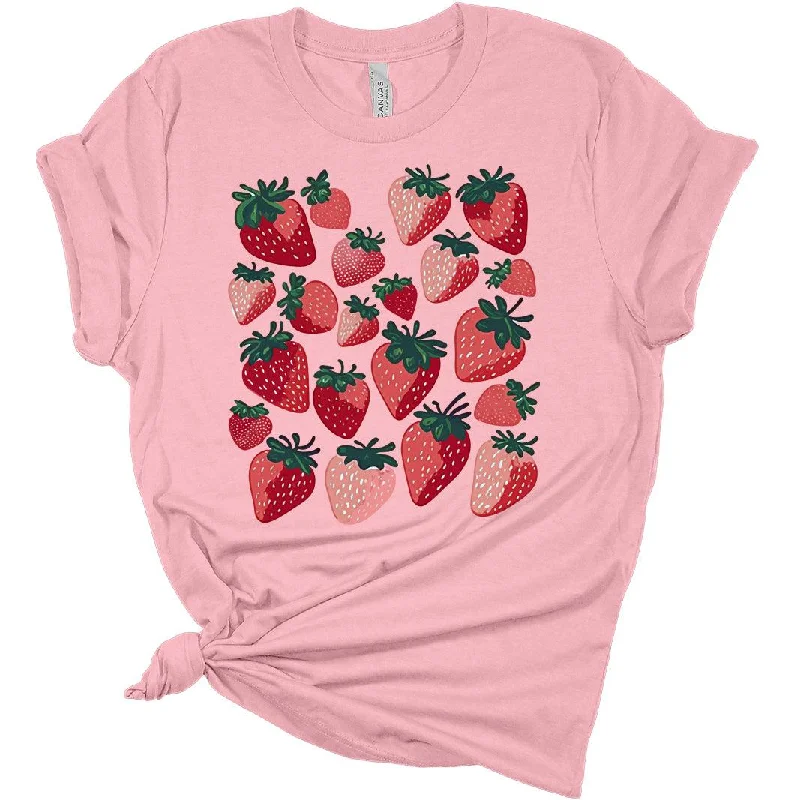 Off-Shoulder T-ShirtsWomens Strawberry Shirt Cute Fruit T Shirtstrawberries Print Cottagecore Clothing Garden Graphic Tees