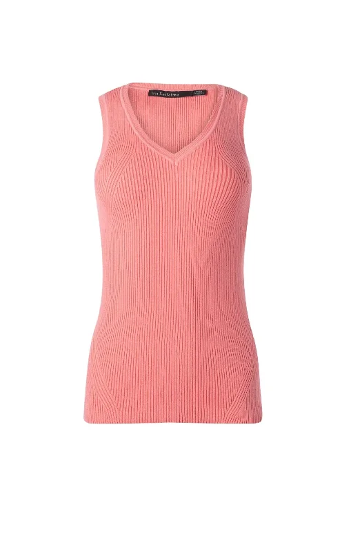 CamisoleVortexBasic V Neck Ribbed Knit Tank Top In Sugar Coral