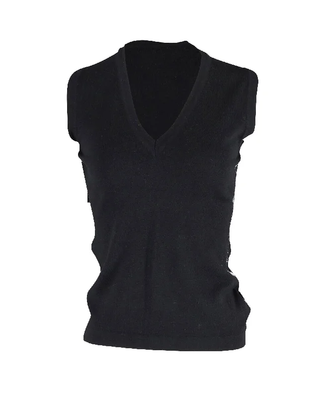 CamisolePlatinumBurberry V-Neck Sleeveless Tank Top in Black Merino Wool