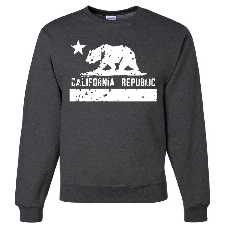 CrewneckhemCalifornia Flag White Print Silhouette Crewneck Sweatshirt