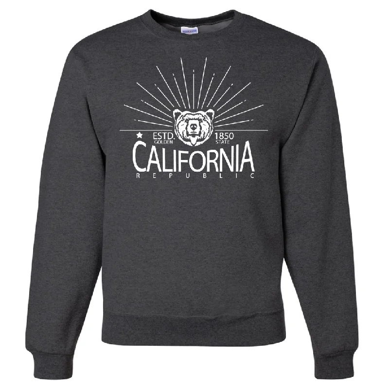 CrewneckminimalCalifornia Golden State White Print Crewneck Sweatshirt