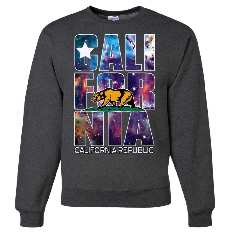 CrewneckstyleCalifornia Republic Cosmic State Flag Logo Design In Space Galaxy Crewneck Sweatshirt