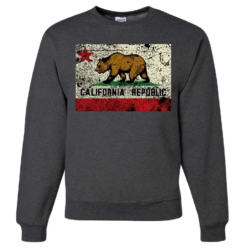 CrewnecksmartCalifornia State Flag Distressed Crewneck Sweatshirt