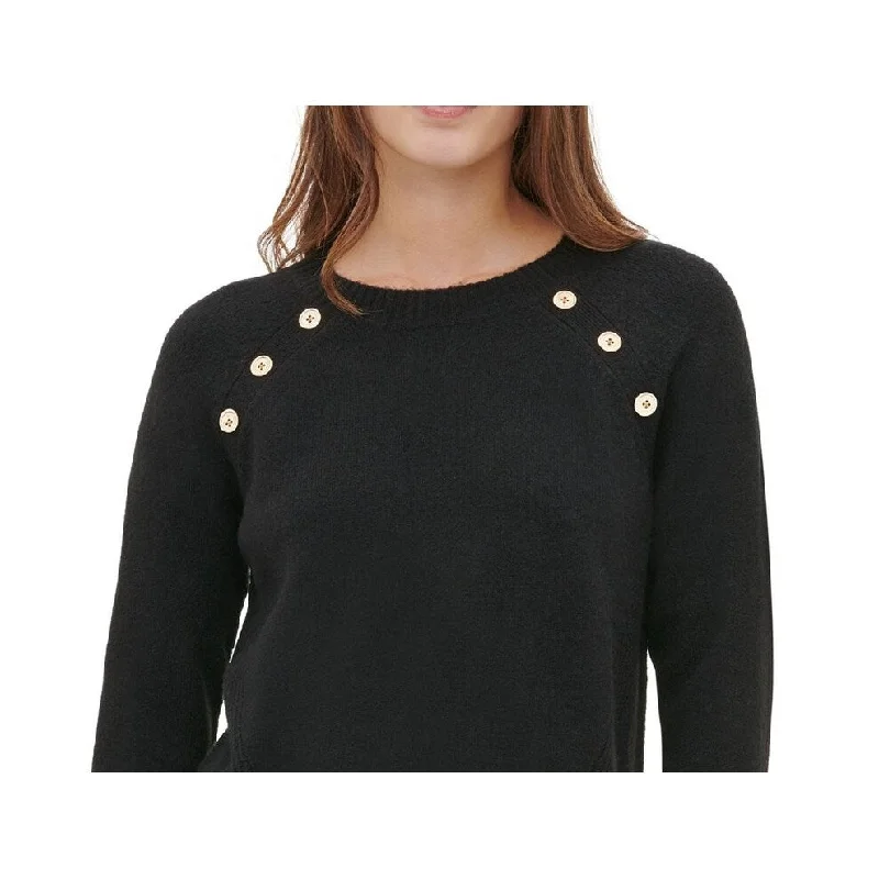 CrewneckfanCalvin Klein Women's Button Detail Crewneck Sweater Black Size S