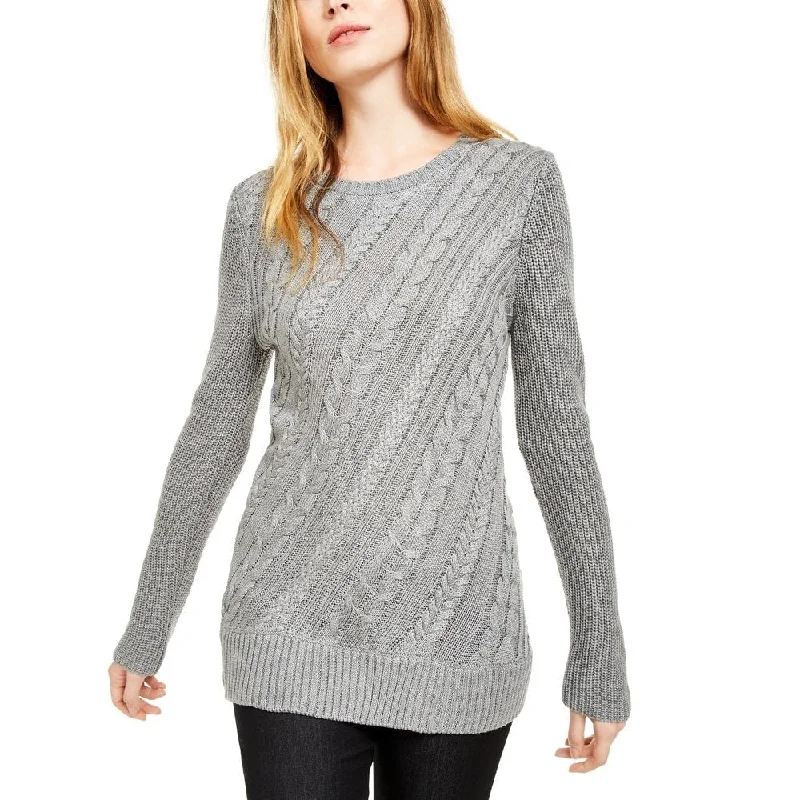 CrewneckvrCalvin Klein Women's Cable-Knit Crewneck Sweater Gray Size Small