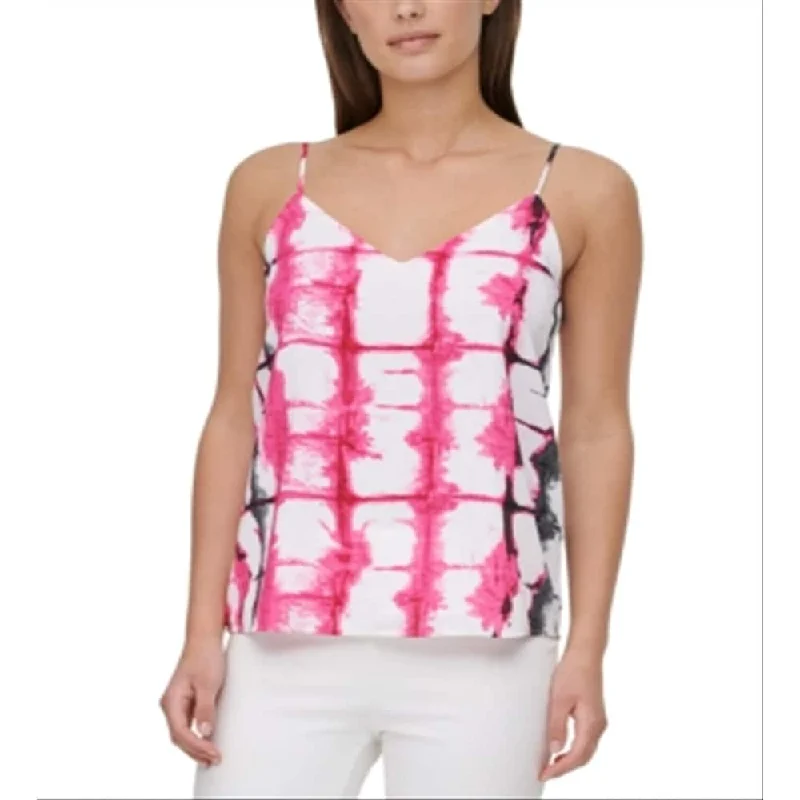 CamisoleEclipseCalvin Klein Women's Tie Dye Spaghetti Strap V Neck Cami Top White Size Large