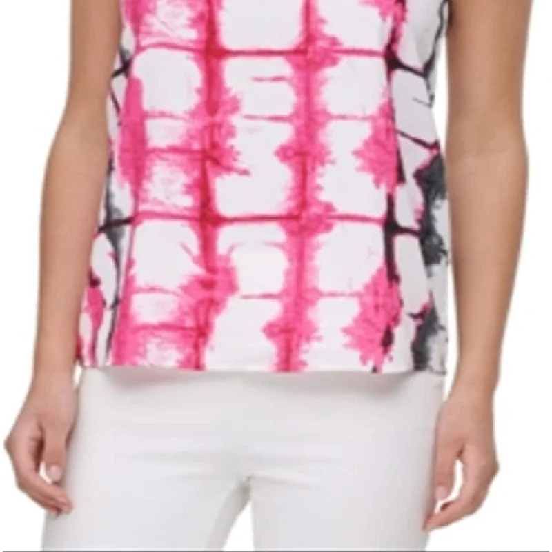 CamisoleFusionCalvin Klein Women's Tie Dye Spaghetti Strap V Neck Cami Top White Size Small