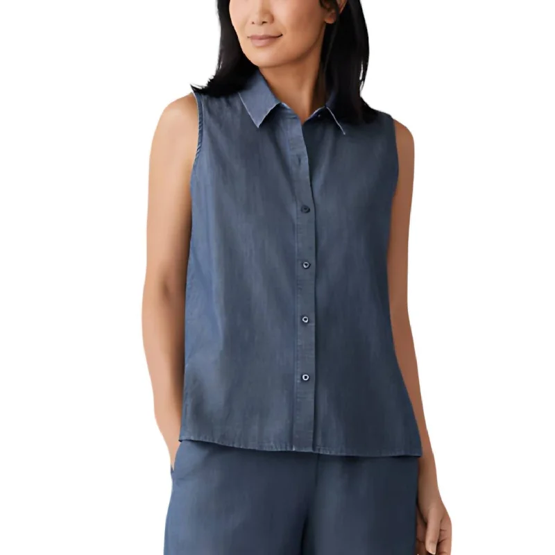 CamisoleJadeClassic Collar Tank Shirt In Denim