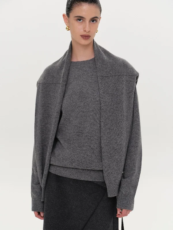 CrewneckexperienceExtra Shawl Crewneck Sweater, Charcoal