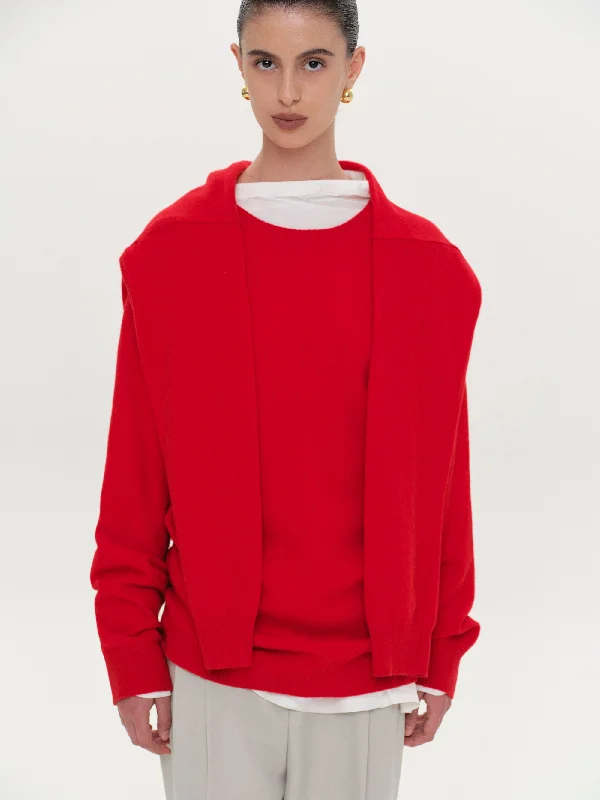 CrewneckmemoryExtra Shawl Crewneck Sweater, Red