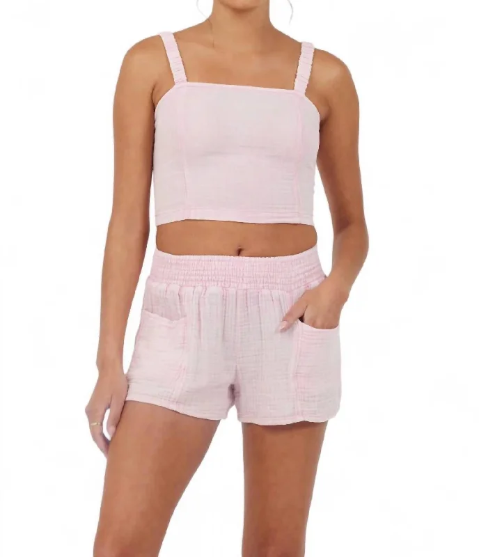 CamisoleStrataGauze Cropped Tank Top In Washed Pink