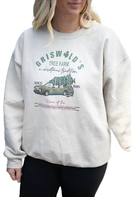 CrewneckgameGriswold's Tree Farm Crewneck Graphic In Cream