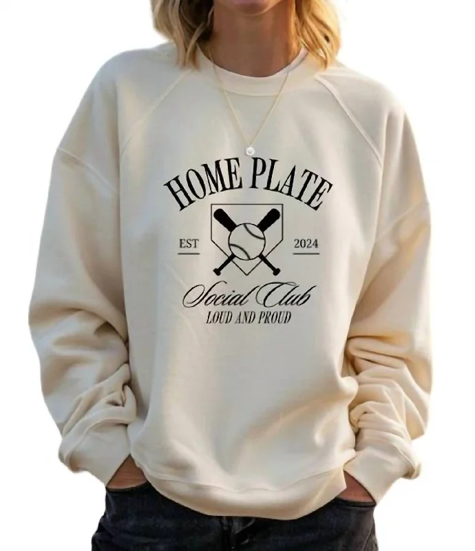 CrewneckshirtHomeplate Social Club Crewneck Sweatshirt In Cream