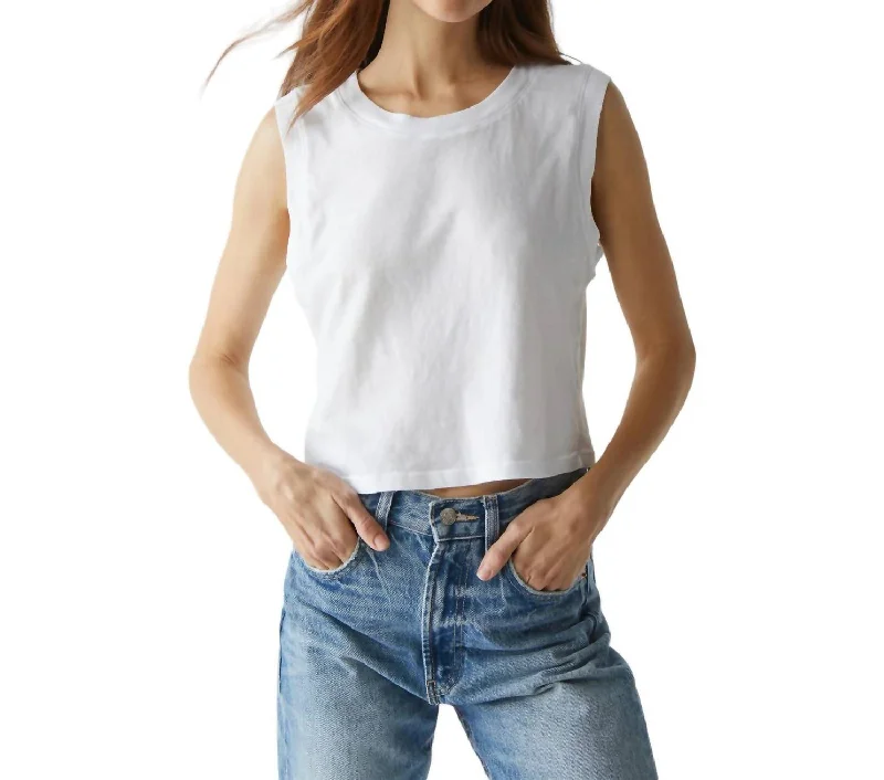 CamisoleCosmoJohnnie Vintage Jersey Crop Tank Top In White