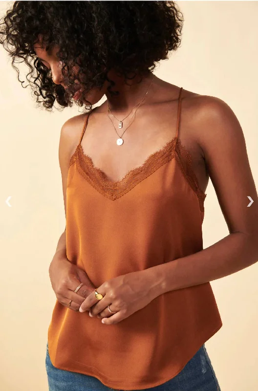 CamisolePrimeLace Trim Cami Top In Toffee