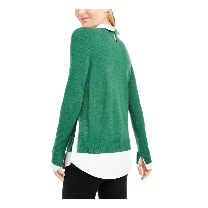 CrewneckclassicMaison Jules Women's Scalloped Collar Layered Crewneck Sweater Green Size X-Large