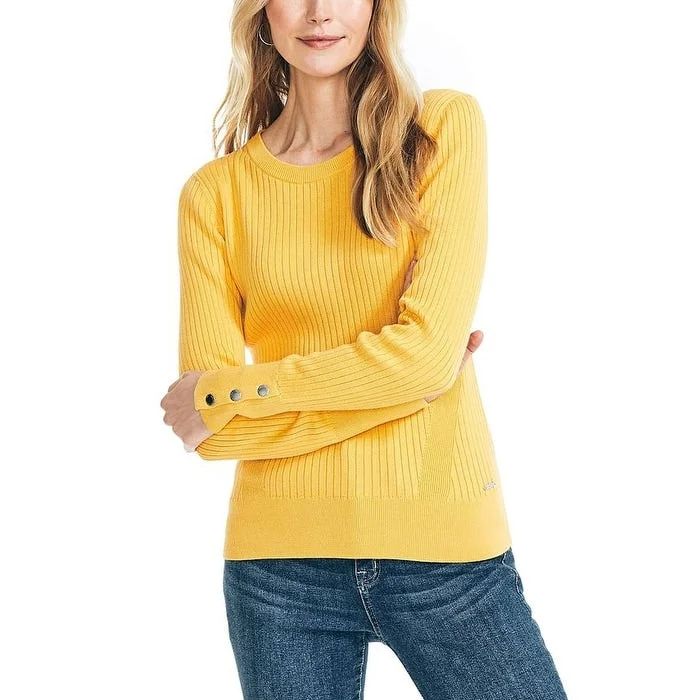 CrewneckfanNautica Women's Crafted Ribbed Crewneck Top Yellow Size Xs