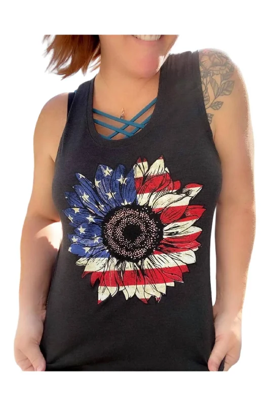 CamisoleJadePatriotic Sunflower Tank Top In Black