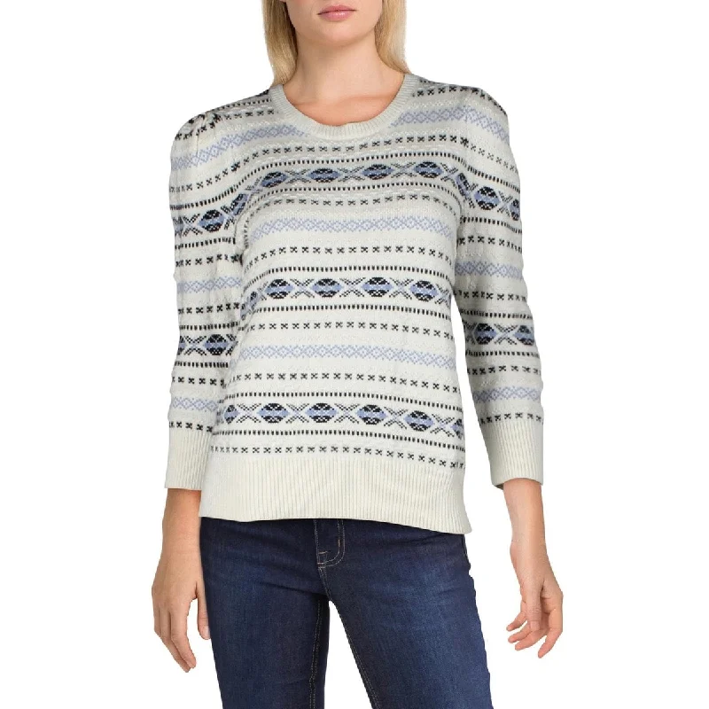 CrewnecksoftRalph Lauren Women's Tishari Fair Isle Ribbed Trim Crewneck Sweater -Cream Size Medium