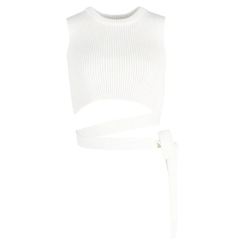 CamisoleRiseRed Valentino Knit Wrap Around Tank Top in White Cotton