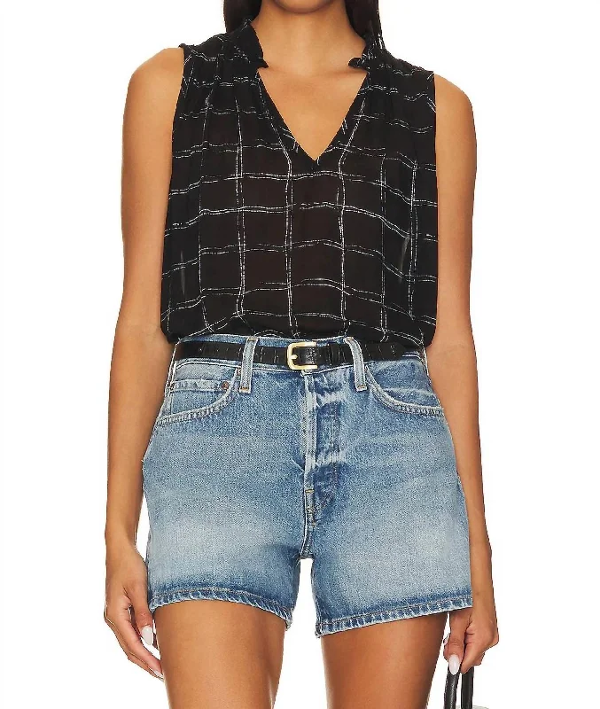 CamisolePhoenixRuffle Neck Tank Top In Plaid