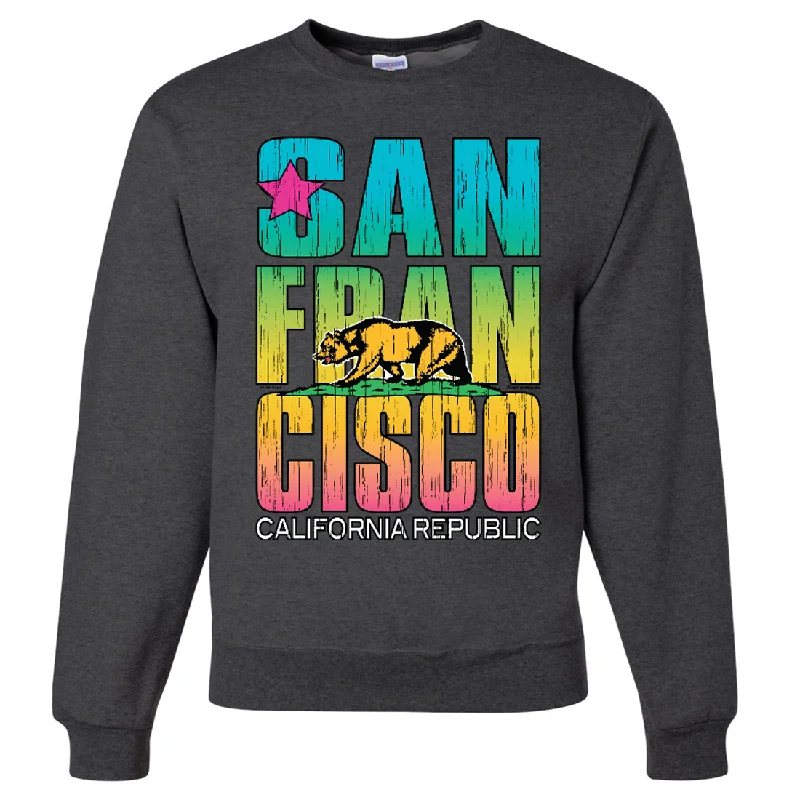 CrewneckbrandSan Francisco California Neon Rainbow Crewneck Sweatshirt