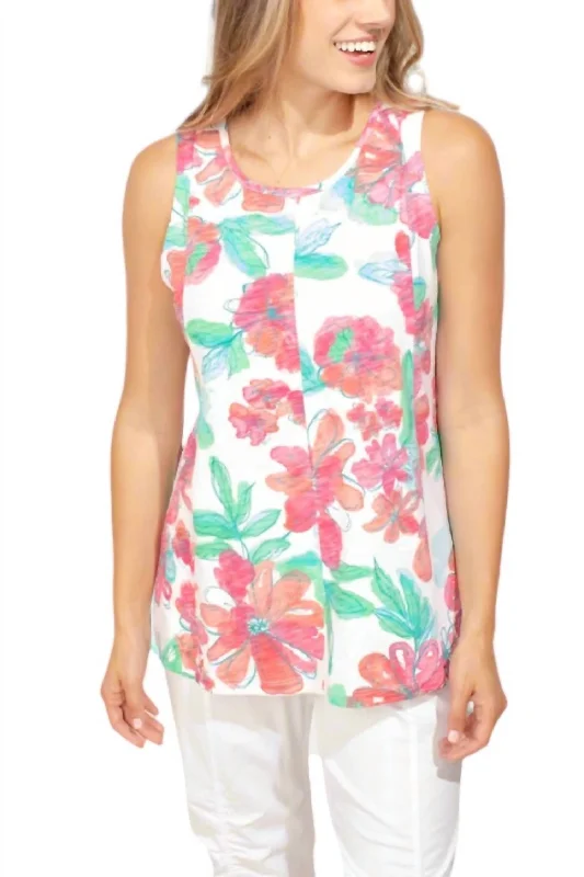 CamisoleHydraSketched Floral Seamed Tank Top In Floral Multi