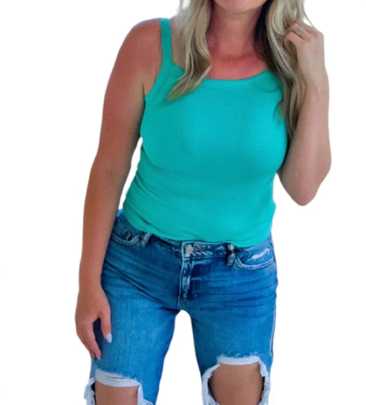 CamisoleMarineSolid Mini Ribbed Tank Top In Aqua