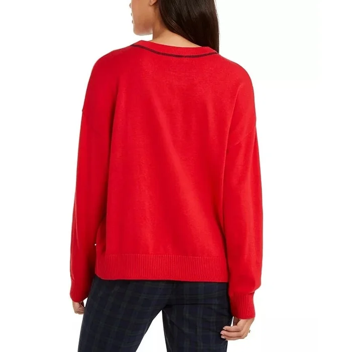 CrewnecklookTommy Hilfiger Women's Crewneck Varsity Sweater Red Size Small