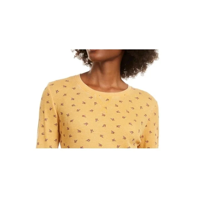 CrewneckfutureUltra Flirt Women's Juniors Waffle Crewneck Casual Top Yellow Size Large