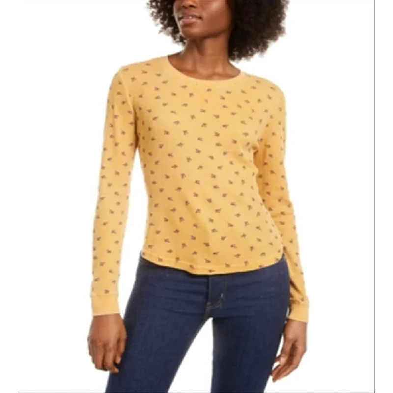 CrewneckwovenUltra Flirt Women's Waffle Crewneck Casual Top Yellow Size Medium