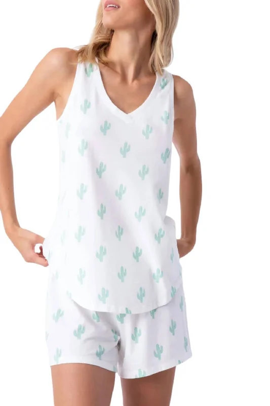 CamisoleHorizonV-Neck Tank In Cactus Print Top In Ivory