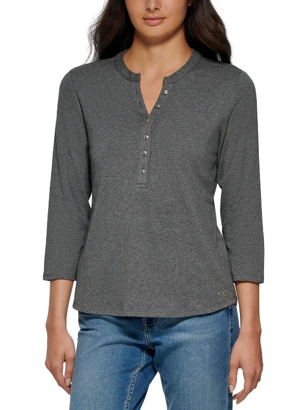 CrewneckarWomens Button Front Crewneck Henley