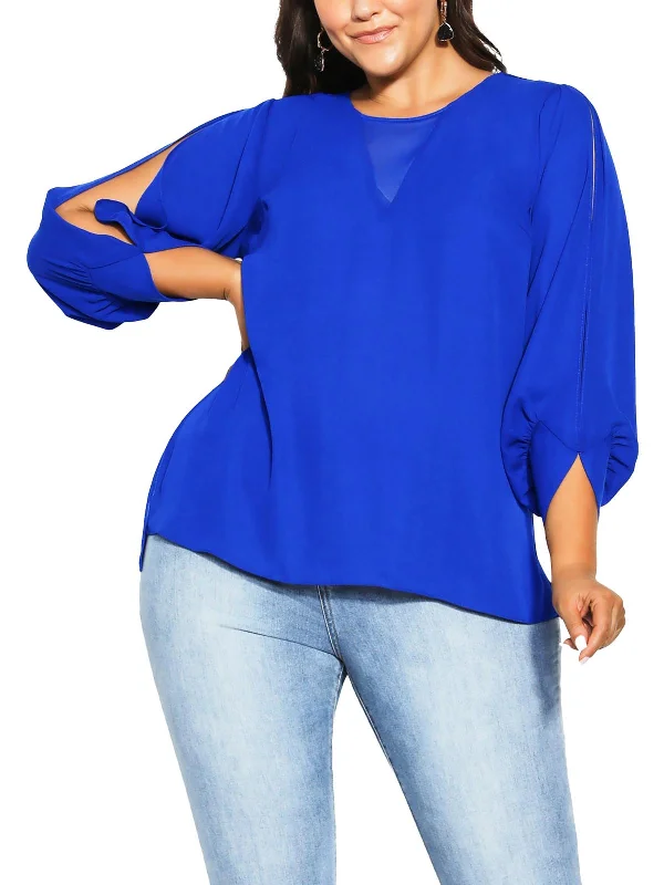 CrewnecknostalgiaWomens Crewneck Split Sleeve Blouse