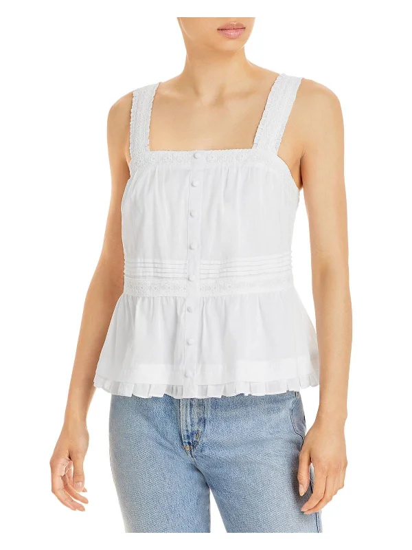 CamisoleTideWomens Lace Trim Faux Button Up Tank Top