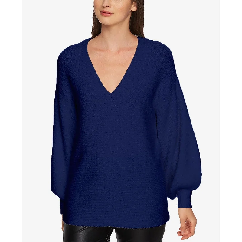 VNeckTopDrift1.State Women's Blouson Sleeve V-Neck Sweater Blue Size Large