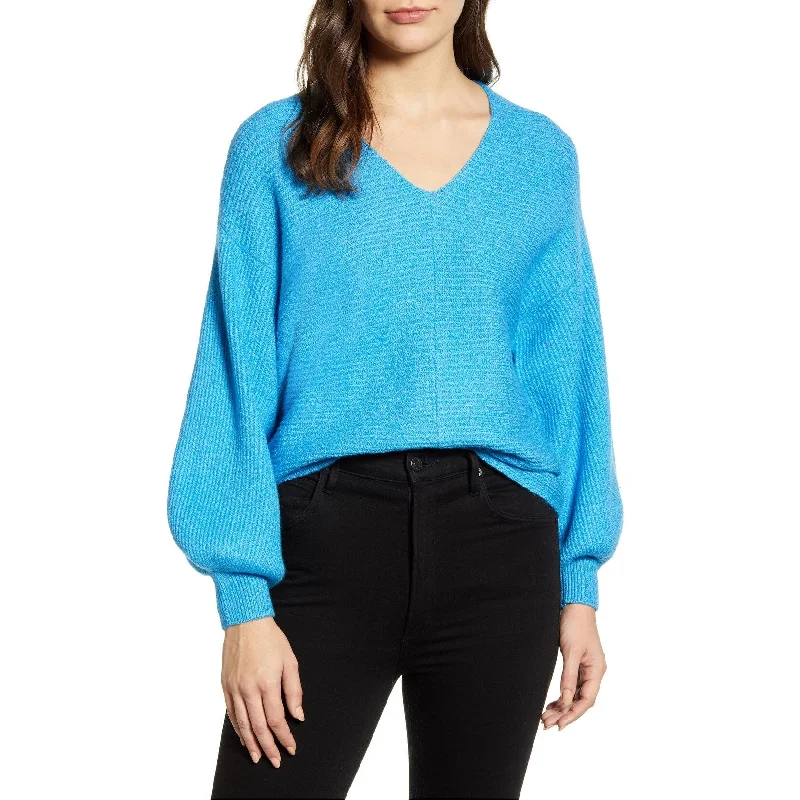 VNeckTopElite1.STATE Women's Blouson Sleeve V-Neck Sweater Bright Blue Size X-Large